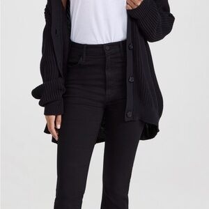 MOTHER Hustler Ankle Fray Jeans (Cropped Flare Black)